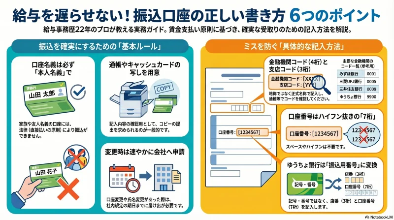 給与振込口座の正しい書き方